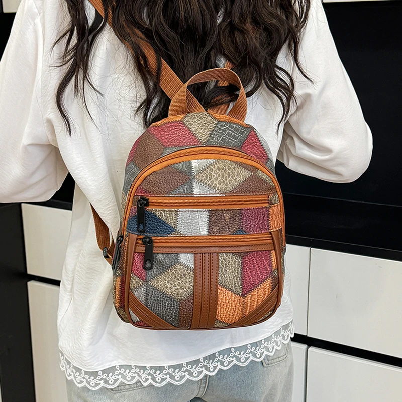 Fashion Backpack Women - Şık Kadın Patchwork Sırt Çantası, Çok